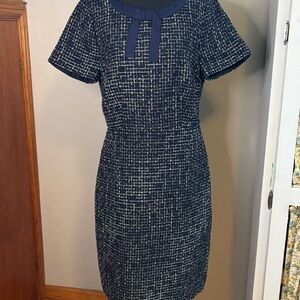 J. Crew Navy and White Tweed Midi Dress